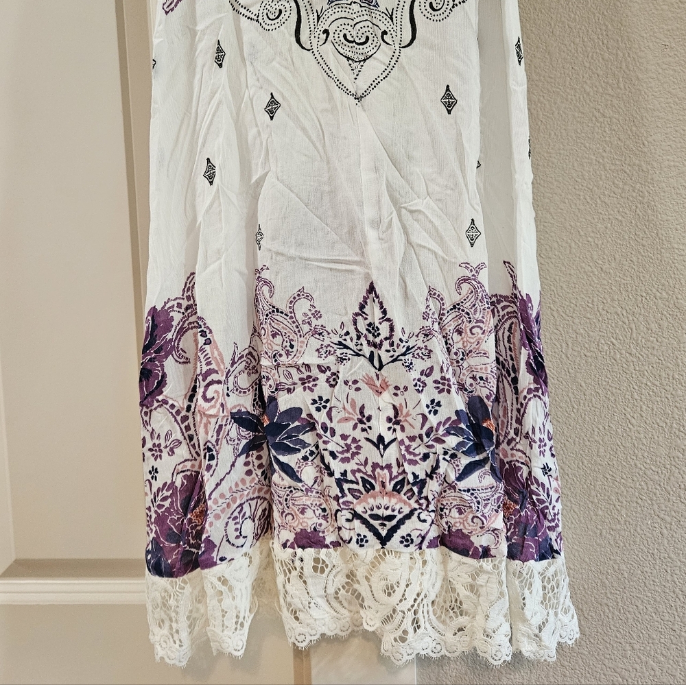 Free People Who's Sorry Now Printed Mini Slip Dress Sleeveless Lace Ivory XS NWT - Picture 12 of 16